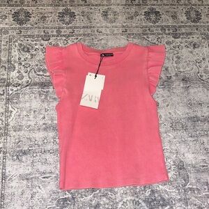 Pink zara ruffle sleeve top